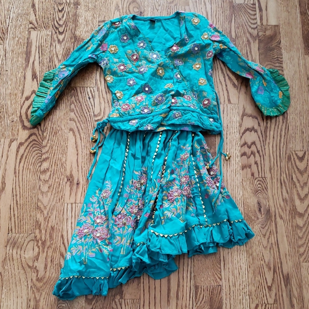 (2-3) Youth Colorful Jingle Dress Embroidered Cultural Two Piece Festive Ruffle